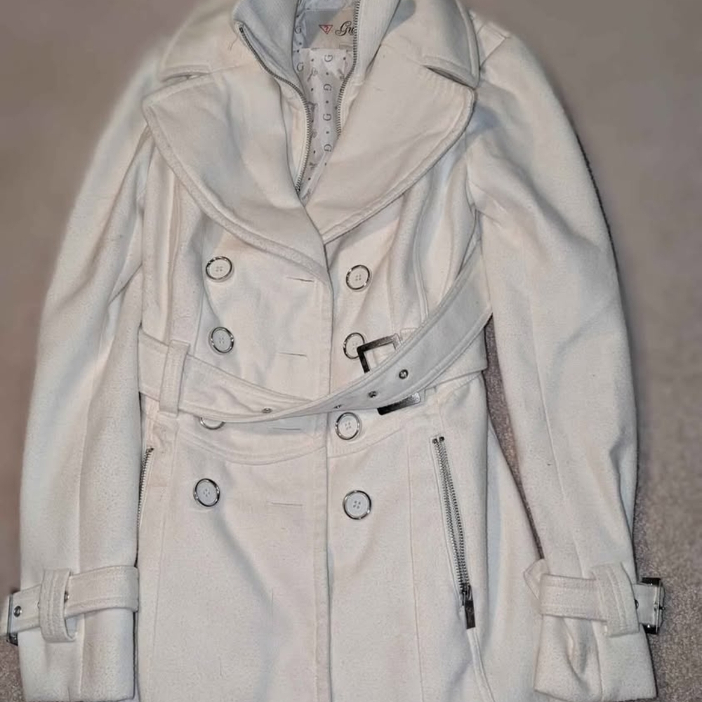 Guess White Double-Breasted Trench Coat